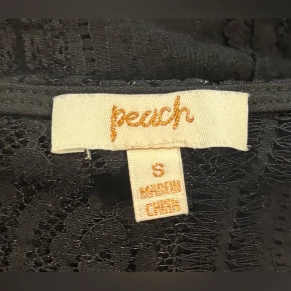 Peach V-Neck Tie-Strap Cardigan Long-Sleeved Chiffon Bell Sleeves Lace Top - Picture 5 of 7